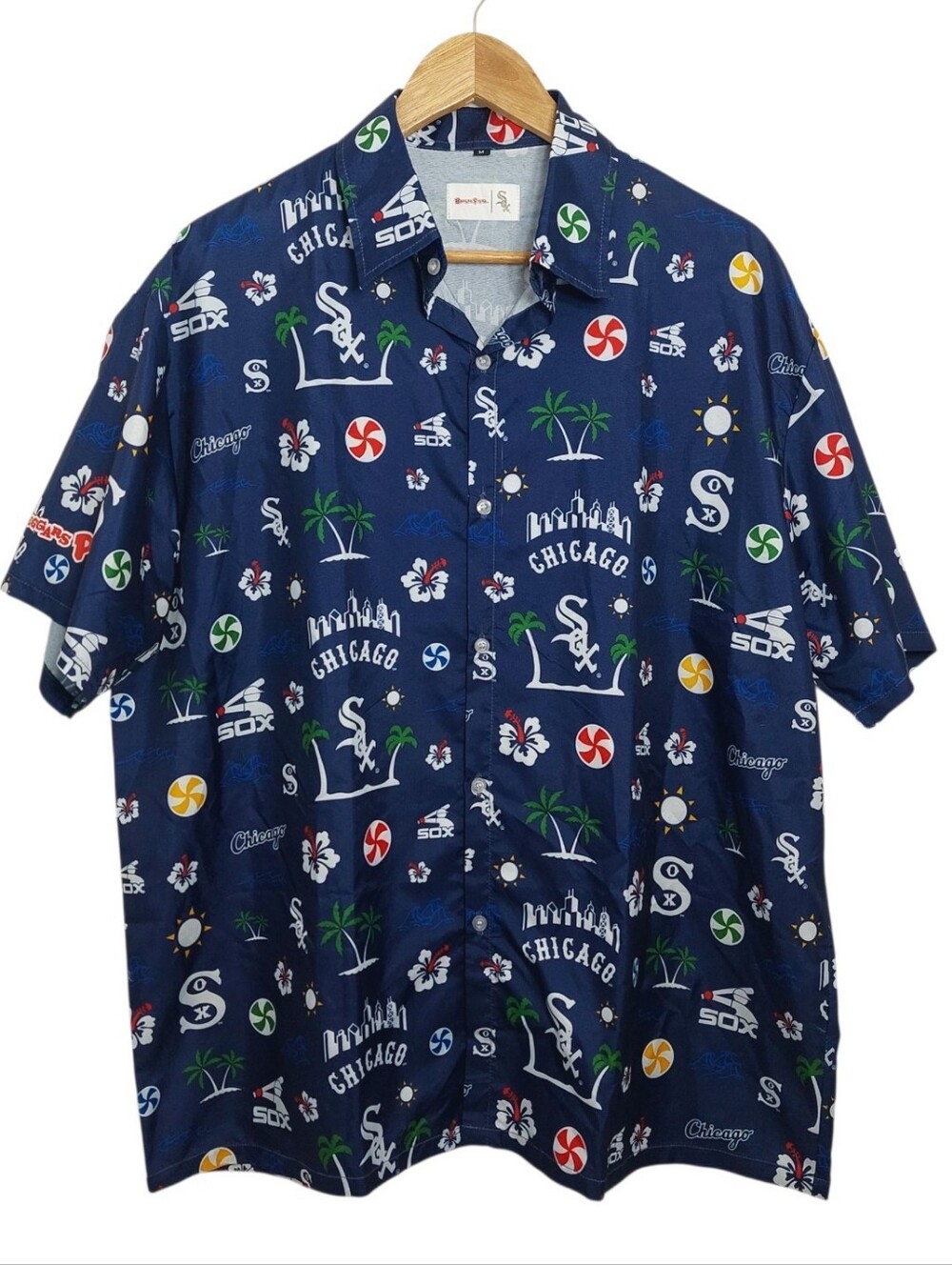 Chicago White Sox Men's Size Medium Hawaiian Style Shirt Camp Blue Palm Trees - Picture 1 of 9